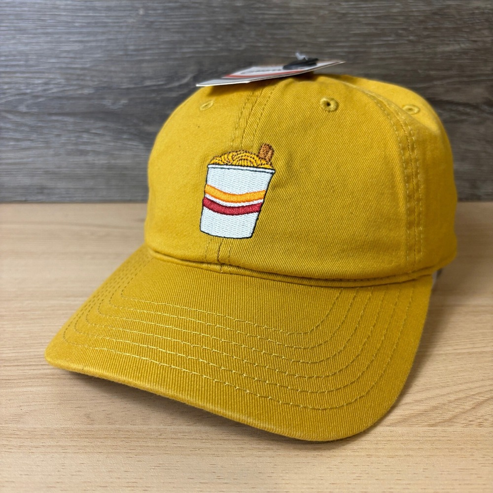 Ramen Hat Cap Strap Back Yellow Top Ramen Cup Noodles Adjustable NWT
